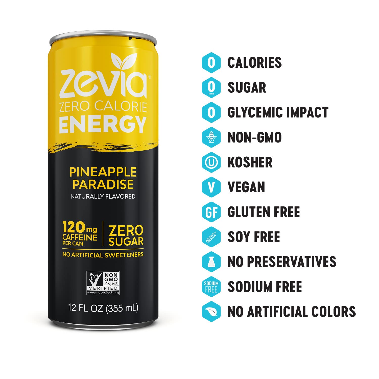 Zevia Zero Calorie Energy Drink， Pineapple Paradise， 12 Fl Oz (Pack of 12) - Image 6